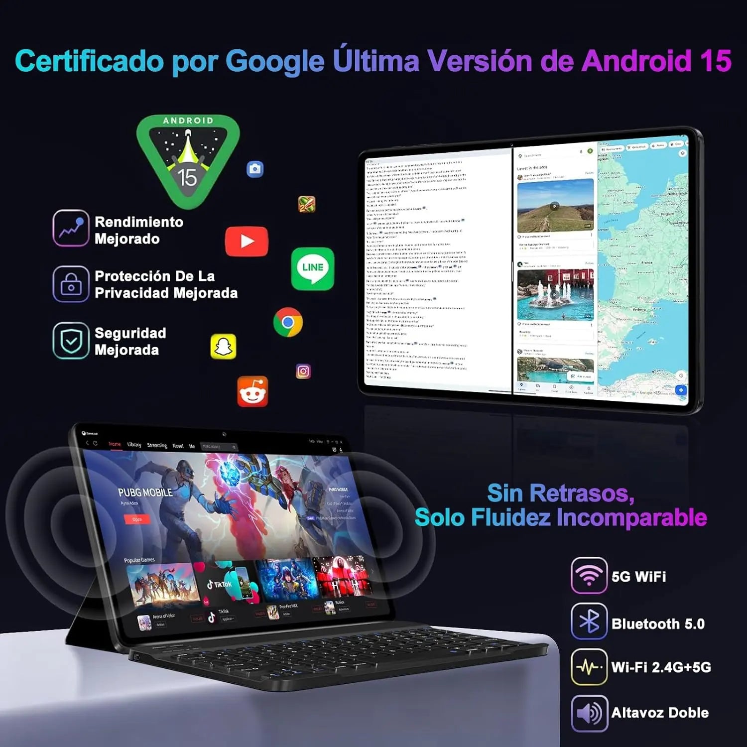 2026 Tablet Android 15, 128 GB ROM+2TB TF, 30 RAM, 10 polegadas Tablet tátil com teclado e rato, 1280 * 800 IPS HD, Widevine L1, Gemini AI, 2,4 G/5G WiFi, Octa-C. Ora, 5+ 8MP, BT 5.0, 8000 mAh