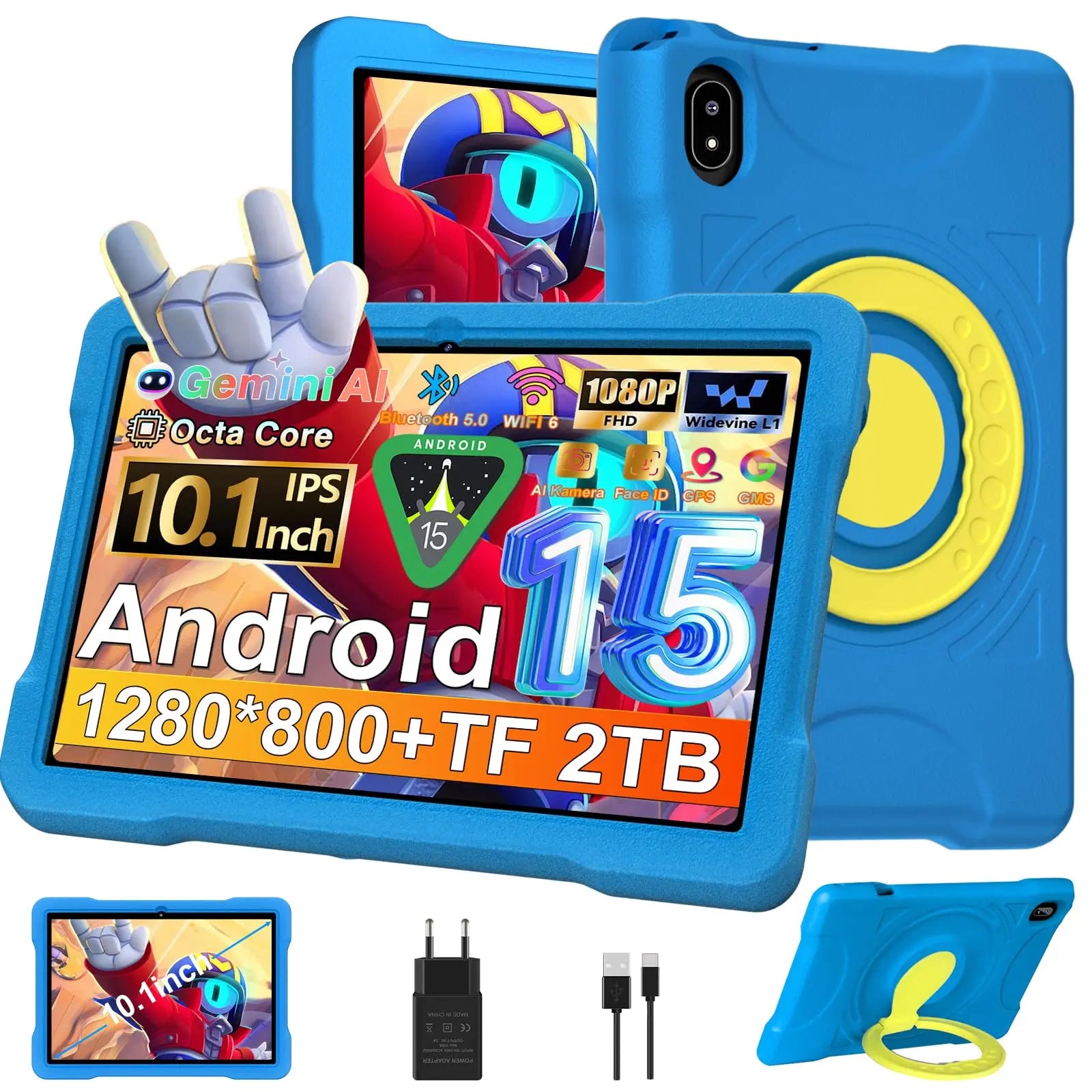 Tablet de 10 polegadas com 30 GB RAM+TF 2TB, Octa-Core 2,0 Ghz/GMS, Widevine L1/5G WiFi/Bluetooth 5.0, jogos educativos, 5 MP+8 MP/1280 * 800, tablet Newest Android 15 tablet Newest Crianças com Fundo